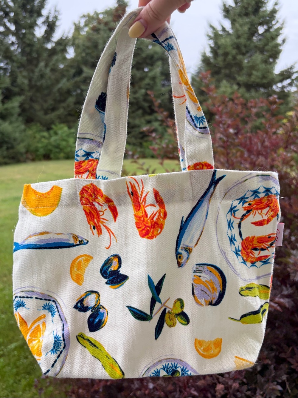 Lisa Says Gah Mediterranean print lobster fish mini canvas tote bag purse NWOT